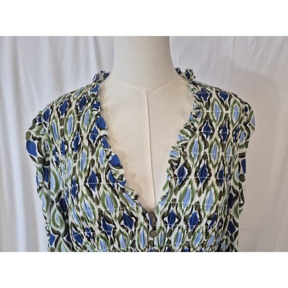 Anthropologie Womens Blue Motif Long-Sleeve V-Neck Ruffle Mini Dress Large - Picture 5 of 13
